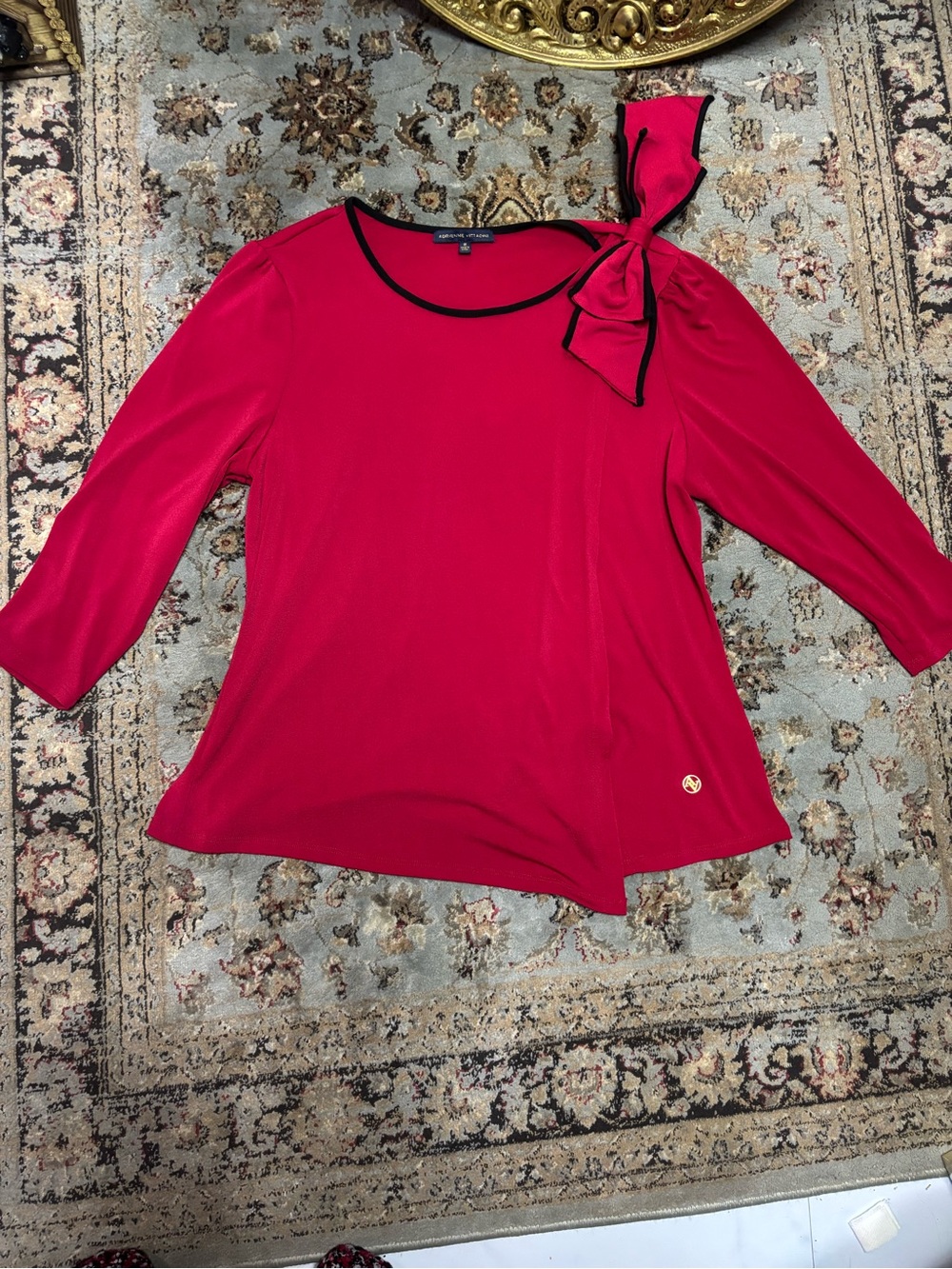 Adrienne Vittadini Red Bow-Accent Top with Black Trim